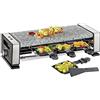 Küchenprofi Raclette VISTA8, Raclette per 8 persone, in acciaio inox, con piastra in marmo, 8 padelle per raclette antiaderenti e 8 spatole, griglia elettrica da tavolo, piastra in pietra