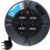 49019 Prolunga Elettrica Con Avvolgicavo, 3G 1 Mm, Lunghezza 4 M, 4 Prese Bivale
