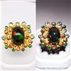 Thaigesstore Anello opale e pietre preziose in argento sterling 925 (rodiato nero e placca...