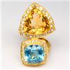 Thaigesstore 💎 Anello citrino naturale e topazio in argento sterling 925 (placcato oro gi...