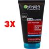 Garnier 3 X Garnuer Maschera Pure Active Carbone 3in1 Anti-punti Neri 150 Ml