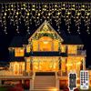 Luci Natale Esterno,10M 408LED Tenda Luminosa Natale E Telecomando 8 Modalità 4