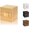 BES Sveglia da Comodino Cubo Digitale Orologio Tavolo Display LED Effetto Legno 1293