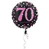 ANAGRAM Palloncino foil mylar 70 ANNI colore NERO e ROSA/FUXIA con stampa olografica - 4