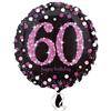 ANAGRAM Palloncino foil mylar 60 ANNI colore NERO e ROSA/FUXIA con stampa olografica - 4