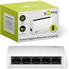goobay Switch di rete Ethernet 64563 Gigabit a 5 porte, switch LAN con max. 1000 Mbit/s, design senza ventole, switch Ethernet con Plug & Play, distribuzione dati ottimizzata, bianco