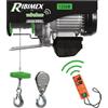 Ribimex Paranco Elettrico Telecomandato da 400/800 Kg con Puleggia e Fune in Acciaio Intrecciato, Motore Monofase e Comando Wireless - PE400/800T