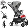 Interbaby Voyage - Passeggino | Passeggino da nascita fino a 48 mesi o 22 kg | Pulsante pieghevole rapido | Ammortizzatori Capottina XXL Intercambiabile, Bracciolo | Passeggino Grigio
