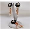 PARURE ORO 18 kt FIORI ONICE 20 mm CORALLO ROSA ORECCHINI CIONDOLO OGFR 093