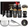 LEPONIX Kit Uomo Rasoio Sapone Crema Olio Dopobarba Pennello e Ciotola Set da Barba