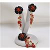 PARURE ORO 18 kt FIORI ONICE 20 mm CORALLO ROSA ORECCHINI CIONDOLO 3 OGFR 073