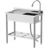 GarveeTech Lavello da cucina indipendente, in acciaio inox, con rubinetto, ripiano e accessori, set completo per cucina, bagno, commerciale, 100 x 50 x 94 cm, antiruggine e durevole
