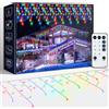 Arkochic 10M Luci Natale Esterno Cascata, LED Tenda Luminosa Natale Multicolore Luminarie