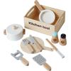 Set da cucina giocattolo in legno, pala, pentole, utensili, giocattolo per