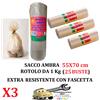 Mac Sac 3 Rotoli da 1 Kg (Tot. 75 Buste) 55x70 Sacco immondizia AMBRA Extra Resistenti
