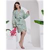 Fatto a mano Kimono Corto In Cotone Indiano Pigiama Verde Con Stampa Floreale