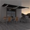 VidaXL Tenda da Sole Retrattile Manuale con LED 600x350 cm Antracite