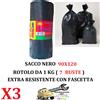 Mac Sac 3 Rotoli da 1 Kg (Tot. 21 Buste) 90x120 Sacco immondizia NERE Extra Resistenti
