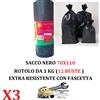 Mac Sac 3 Rotoli da 1 Kg (Tot. 36 Buste) 70x110 Sacco immondizia NERO Extra Resistenti