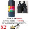 Mac Sac 2 Rotoli da 1 Kg (Tot. 14 Buste) 90x120 Sacco immondizia NERE Extra Resistenti