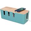Relaxdays Porta Cavi Elettrici, Organizer da Scrivania per 2 Ciabatte, Legno e Plastica, Cable Box HLP 11,5x30,5x12,5 cm