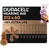 Duracell Batterie per apparecchi acustici formato 312 (confezione da 60) 50% di durata
