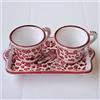 Bettini Deruta | Set Caffè 3pz Arabesco Rosso Ceramica Dipinto a Mano Vassoio 18