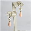 ORECCHINI ORO BIANCO 18 kt PERLE AKOYA E PENDOLI DI CORALLO ROSA OBHT 0199