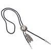 Western Cowboy Rodeo Bolo Tie Hat And Feather Pendant Black PU Rope
