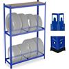 Relaxdays Scaffale Portagomme per 8 Pneumatici, HLP: 180x120x40 cm, 795 kg, Scaffalatura in Acciaio, Garage, Blu