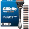 Gillette Proglide 1 Rasoio Barba Manuale e 12 Lamette Gillette Proglide di Ricambio a 5 lame per Rasatura Profonda Uomo, Lame di Precisione per Rasoio Manuale Uomo
