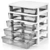 DEAYOU Contenitore da scrivania con 5 cassetti, mini organizer in plastica trasparente, cornice bianca con cassetti trasparenti, contenitore per riporre oggetti artigianali, accessori, cancelleria