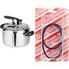 Barazzoni Pentola a Pressione Amelia+, ø22cm, capacità 5Lt, Made in Italy, Inox 18/10, Acciaio e Nero & Ricambi Blister Guarnizione 5-7-9 Litri, Gomma, Nero, 22 cm