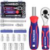 WORKPRO Set di 34 Bussole e Bit, Chiave a Cricchetto da 1/4 e Cacciavite Magnetico a Inserti, Testa Doppia 2-in-1, Prolunghe e Snodo Universale, Custodia Compatta per Spazi Ristretti