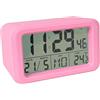 Fisura - Sveglia digitale rossa con LED. Orologio con data e indicatore di temperatura. 2 allarmi. Pulsante Snooze. 2 batterie AAA. Gomma ABS. Misure: 12x5,5x7