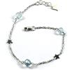 BRACCIALE IN ORO BIANCO 18K, ACQUAMARINA SFACCETTATA E STELLE ALTERNATE, 17.5 CM