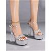 Sandali Platform Tacco Trasparente Alto Eleganti Cerimonia Argento CF67043