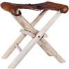VidaXL Sgabello Pieghevole in Vera Pelle di Capra e Legno di Teak