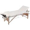 vidaXL Lettino Pieghevole da Massaggio Crema 3 Zone con Telaio Legno