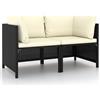 vidaXL Divano da Giardino a 2 Posti con Cuscini Nero in Polyrattan