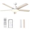 DREO ventilatore da soffitto smart con luce 132 cm, 12 velocità, 3 modalità, LED dimmerabile con temperatura colore regolabile, motore CC silenzioso, timer 12 h, controllo app e Alexa, bianco