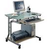 TECHly Scrivania pc compatta vetro metallo con ruote ripiani tastiera smart working