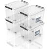 SpaceXpert Scatole Portaoggetti, Casse di stoccaggio 35L, Contenitori in Plastica con Coperchio e Ruote, a Righe, Trasparente, Impilabile, Antipolvere, per Casa, Ufficio e Garage, 35L, Set di 4