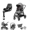 Maxi-Cosi Pack Zelia S Trio Passeggino 3 in 1, FamilyFix 360 base ISOFIX Girevole - Sistema di Viaggio con CabrioFix S i-Size, 0-4 anni, fino a 22 kg, Grigio + Base FamilyFix 360, Nero