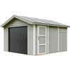 Timbela Garage in Legno 368x354 cm Grigio a Pannelli Box con Porta Elettrica