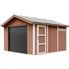 Timbela Garage in Legno 368x354 cm Rosso a Pannelli Box con Porta Elettrica