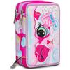 SJ GANG STYLE JAM GANG Astuccio Scuola 3 Zip HEART LOLLY Rosa Attrezzato con Matite Pennarelli e altro