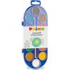 PRIMO - Acquerelli per Bambini con 12 Colori per Bambini +3 Anni Acquerellabili Diametro 30 mm + 1 Pennello Acquerello + 1 Acquerello Bianco, Kit Tavolozza per Dipingere, Pittura e Lavoretti Creativi