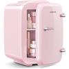 YASHE Mini frigo da camera, 4L frigorifero piccolo per la cura della pelle, 220V CA/12V CC, termoelettrico e scaldino per bevande, ufficio, dormitorio, auto, rosa