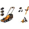 LawnMaster CLMF2434G Tagliaerba Senza Filo 24V Max 2x4.0Ah Batteria, 34cm Fino a 300m² & Decespugliatore Tagliabordi a Batteria 24V 2,0Ah, Stelo in Alluminio Regolabile